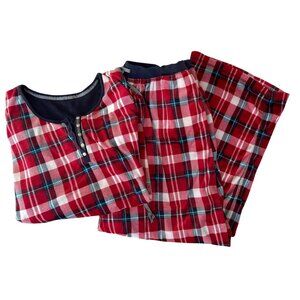 Nautica Women’s XXL Red & Navy Flannel Plaid Pajama Sleepwear Set 2XL
